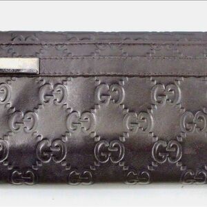 Gucci Dark Brown Embossed Leather Clutch